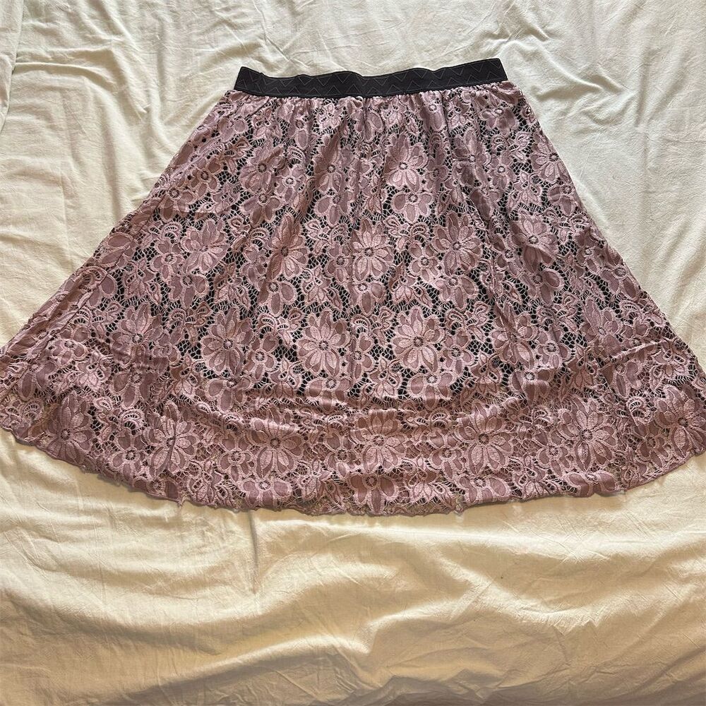 LuLaRoe Women's 2XL Pink Floral Lace A-Line Knee Length Skirt